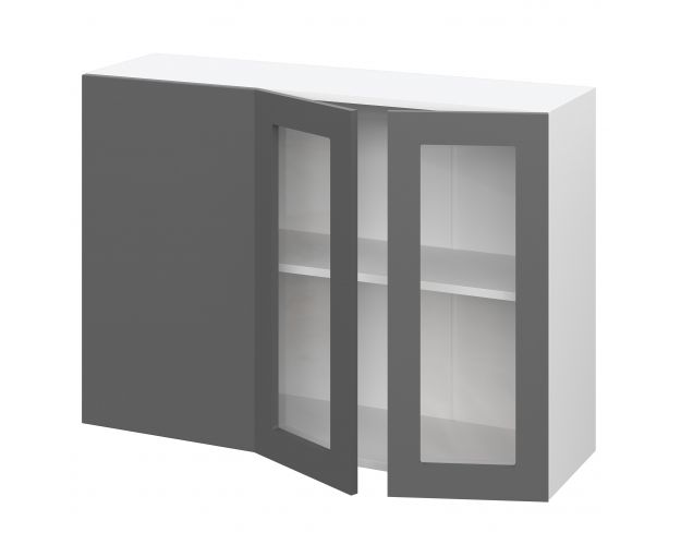 Лондон ШВУПС 1000 Шкаф верхний угловой со стеклом (Дуб белый/корпус Венге)