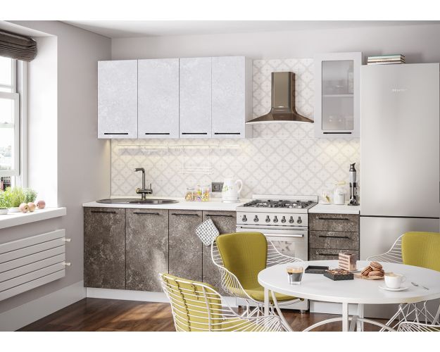 Кухонный гарнитур Нувель 1800мм белый/бетон белый/бетон коричневый