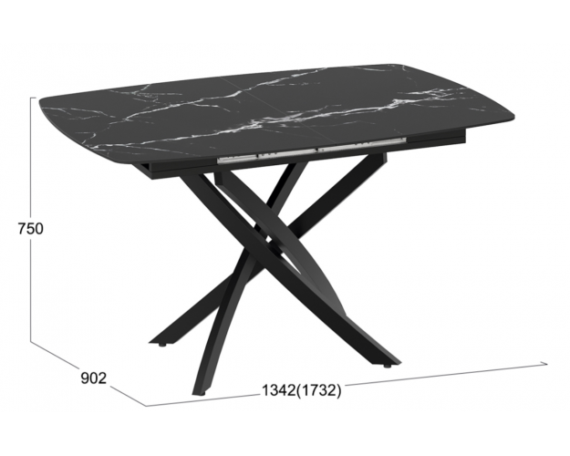 Стол обеденный раздвижной «Манхеттен» Т1 (Черный муар, Стекло матовое черный мрамор)